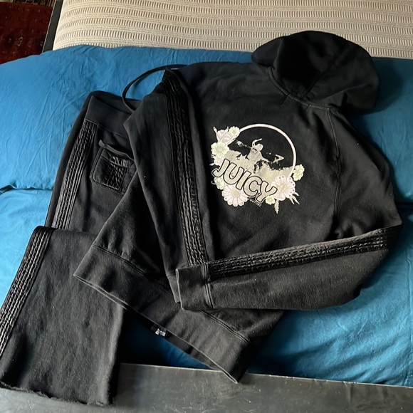 Juicy Couture Tops - Juicy Couture fleece with satin tuxedo stripe full outfit tracksuit sweatsuit